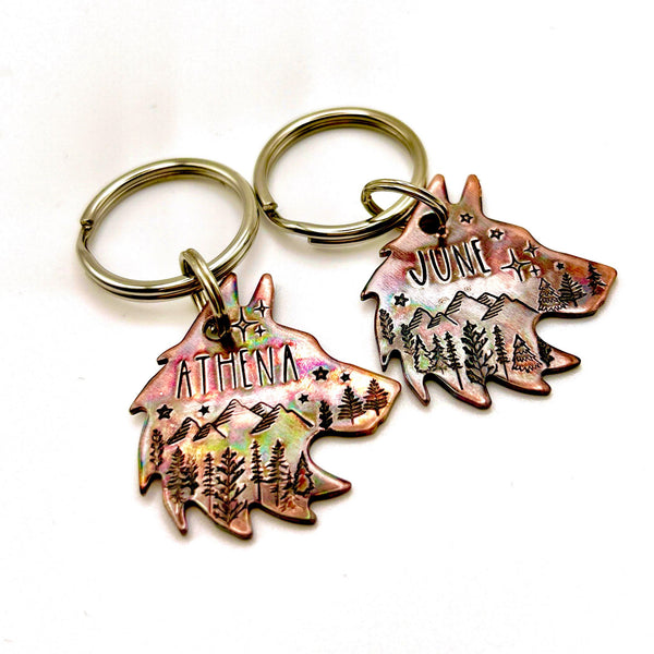 Médaillon pour Chien en forme de Loup, Médaille pour Husky, Tête de Loup en Cuivre
