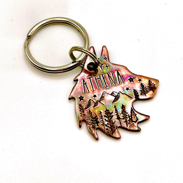 Médaillon pour Chien en forme de Loup, Médaille pour Husky, Tête de Loup en Cuivre