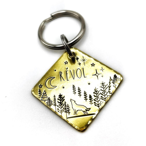 Médaille pour Chien, Personnalisable, Loup et Lune, Forêt