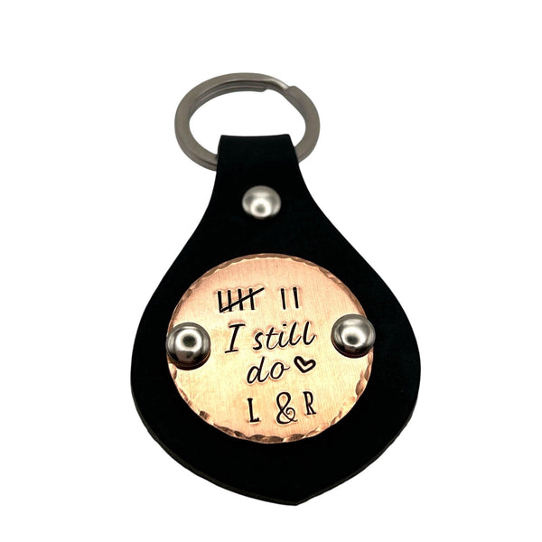 Porte Clé en Cuir, Cadeau d'Anniversaire de Mariage, Cadeau en Cuivre, Barres de Comptage