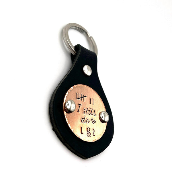 Porte Clé en Cuir, Cadeau d'Anniversaire de Mariage, Cadeau en Cuivre, Barres de Comptage
