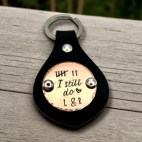 Porte Clé en Cuir, Cadeau d'Anniversaire de Mariage, Cadeau en Cuivre, Barres de Comptage