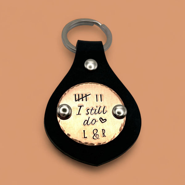 Porte Clé en Cuir, Cadeau d'Anniversaire de Mariage, Cadeau en Cuivre, Barres de Comptage