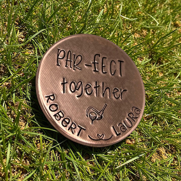 Copper Golf Ball Marker – Par-fect Together – Personalized Golf Gift, Anniversary Gift, Golfer Gift, Valentine’s Day Present