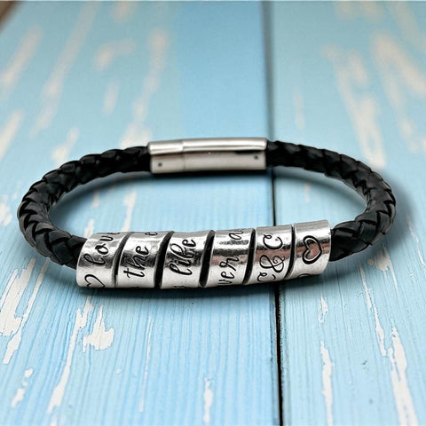 Bracelet Homme Gravé Message Secret, Bracelet Personnalisé en Cuir, Fête des Pères, Cadeau St Valentin