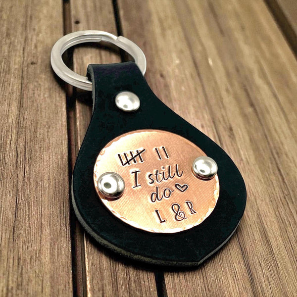 Porte Clé en Cuir, Cadeau d'Anniversaire de Mariage, Cadeau en Cuivre, Barres de Comptage