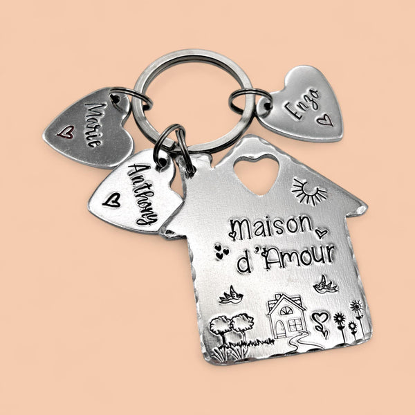 Maison d'Amour porte-clés - cadeau pendaison de crémaillère - porte-clés prénoms enfants