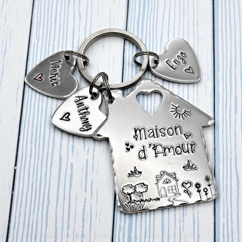 Maison d'Amour porte-clés - cadeau pendaison de crémaillère - porte-clés prénoms enfants