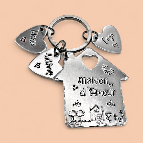Maison d'Amour porte-clés - cadeau pendaison de crémaillère - porte-clés prénoms enfants