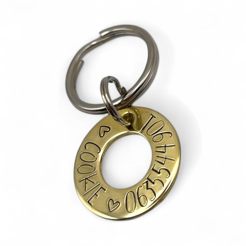 Plaque d’identification pour chien personnalisée – gravée à la main en cuivre ou laiton - rondelle chien