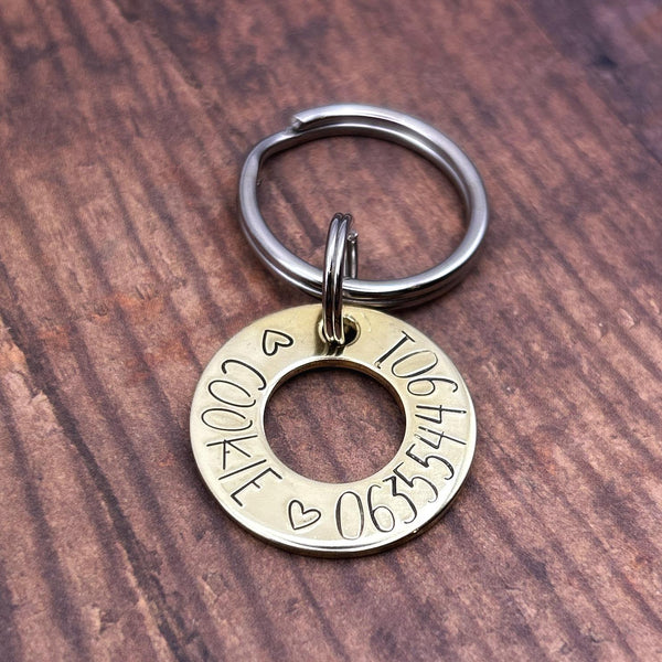 Plaque d’identification pour chien personnalisée – gravée à la main en cuivre ou laiton - rondelle chien