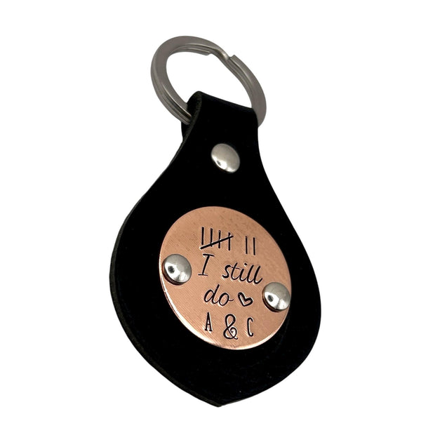Porte Clé en Cuir, Cadeau d'Anniversaire de Mariage, Cadeau en Cuivre, Barres de Comptage
