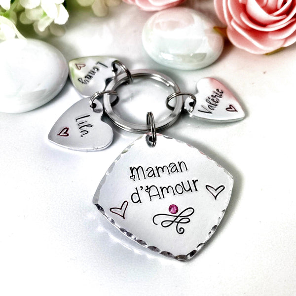 Porte Clé Maman, Maman d'Amour, Cadeau Prénoms Enfants Maman, Cadeau Maman Fête des Mères
