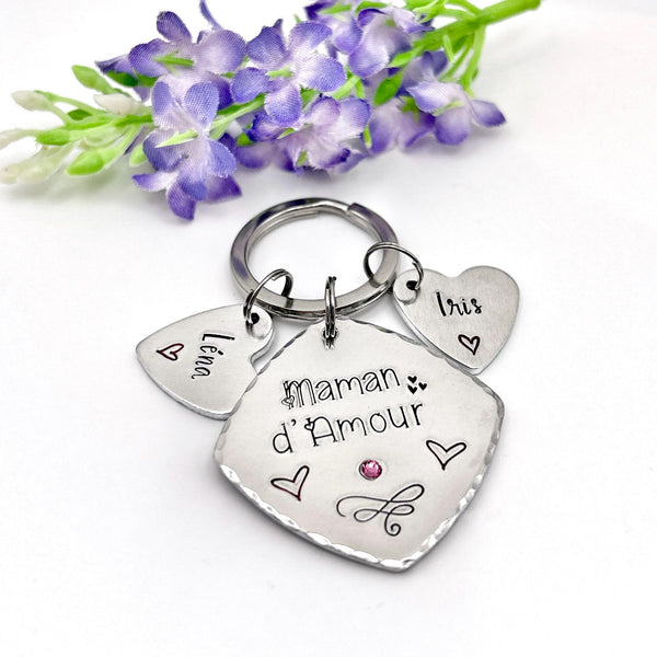 Porte Clé Maman, Maman d'Amour, Cadeau Prénoms Enfants Maman, Cadeau Maman Fête des Mères