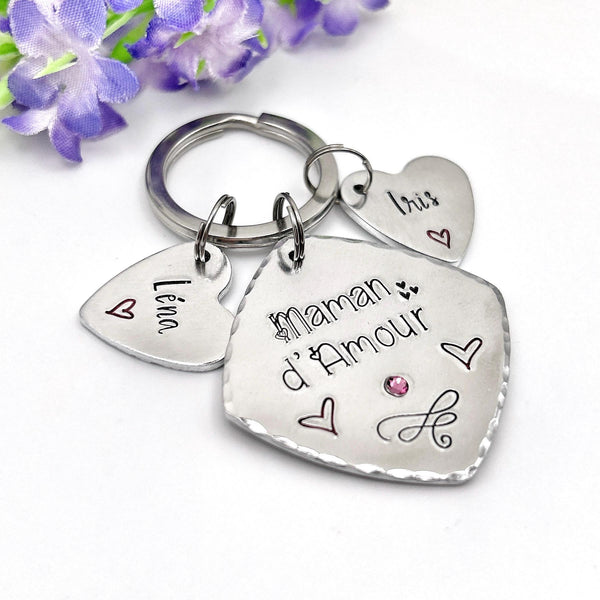 Porte Clé Maman, Maman d'Amour, Cadeau Prénoms Enfants Maman, Cadeau Maman Fête des Mères