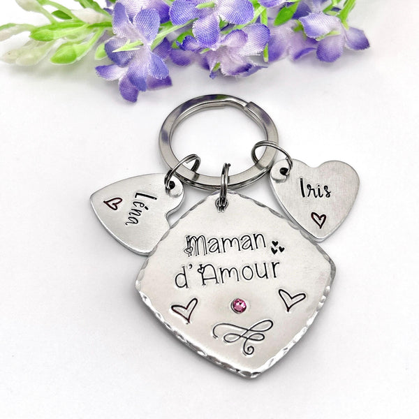 Porte Clé Maman, Maman d'Amour, Cadeau Prénoms Enfants Maman, Cadeau Maman Fête des Mères