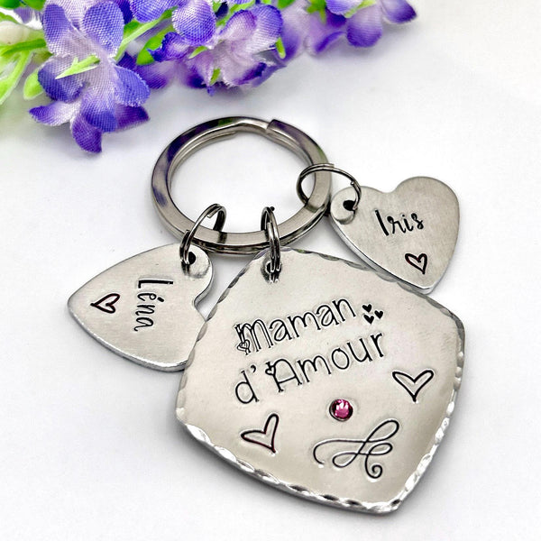 Porte Clé Maman, Maman d'Amour, Cadeau Prénoms Enfants Maman, Cadeau Maman Fête des Mères