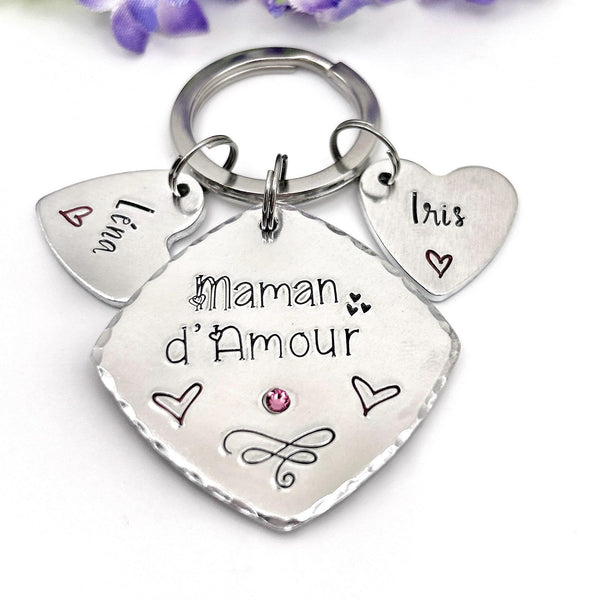 Porte Clé Maman, Maman d'Amour, Cadeau Prénoms Enfants Maman, Cadeau Maman Fête des Mères