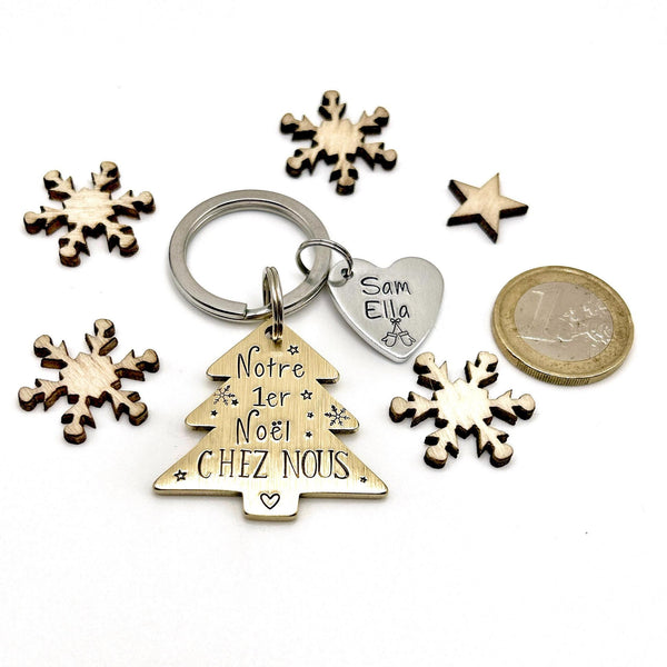 Cadeau de Crémaillère, Porte-clés Personnalisé – Notre Premier Noël Chez Nous