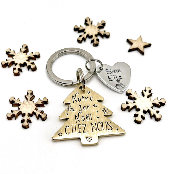 Cadeau de Crémaillère, Porte-clés Personnalisé – Notre Premier Noël Chez Nous