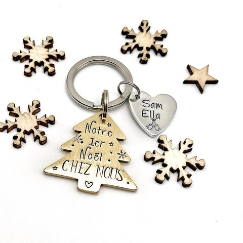 Cadeau de Crémaillère, Porte-clés Personnalisé – Notre Premier Noël Chez Nous