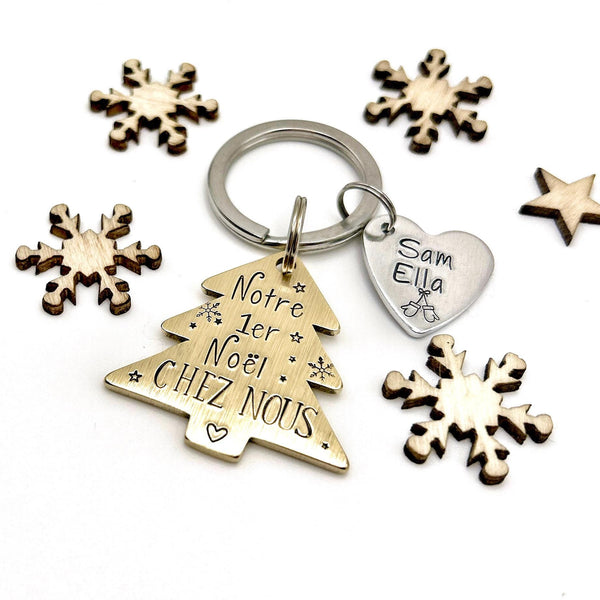Cadeau de Crémaillère, Porte-clés Personnalisé – Notre Premier Noël Chez Nous
