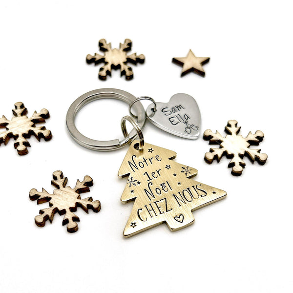Cadeau de Crémaillère, Porte-clés Personnalisé – Notre Premier Noël Chez Nous