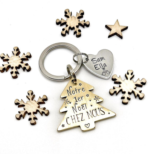 Cadeau de Crémaillère, Porte-clés Personnalisé – Notre Premier Noël Chez Nous
