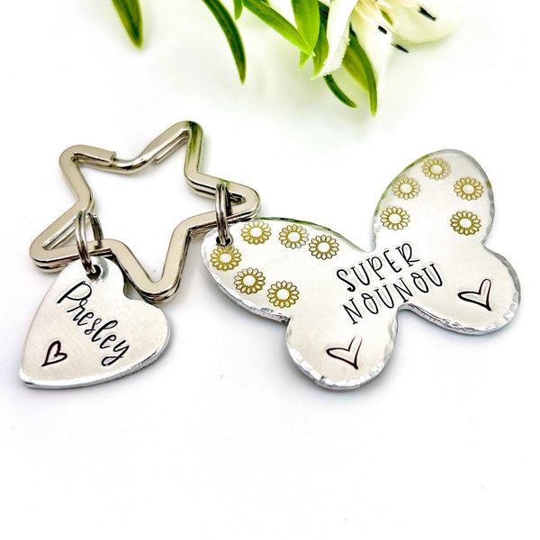 Super Nounou, Hand Stamped Nounou Gift, French Nounou, Keychain Nounou