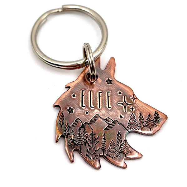 Médaillon pour Chien en forme de Loup, Médaille pour Husky, Tête de Loup en Cuivre