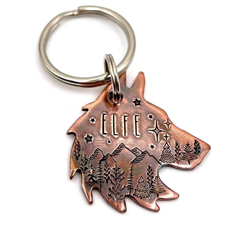 Médaillon pour Chien en forme de Loup, Médaille pour Husky, Tête de Loup en Cuivre