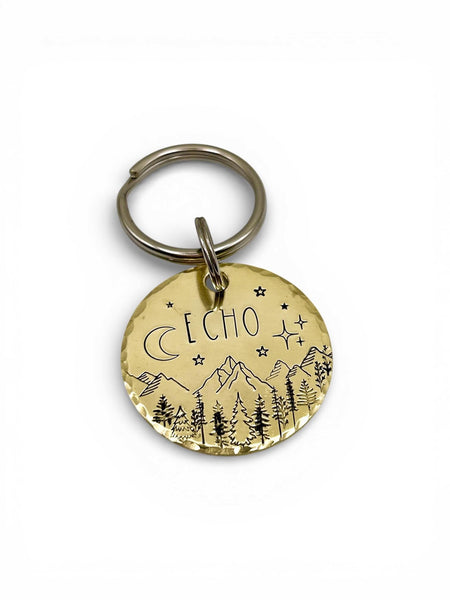 Médaille pour Chien en Laiton - Médaillon Personnalisé - Montagnes et Arbres