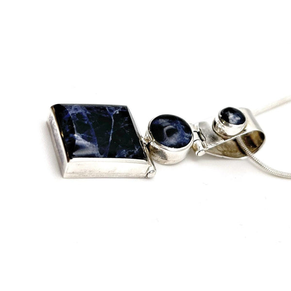 Pendentif Argent Mexicain 950 Vintage – Pierre Bleue Sodalite – Bijou Taxco Moderniste