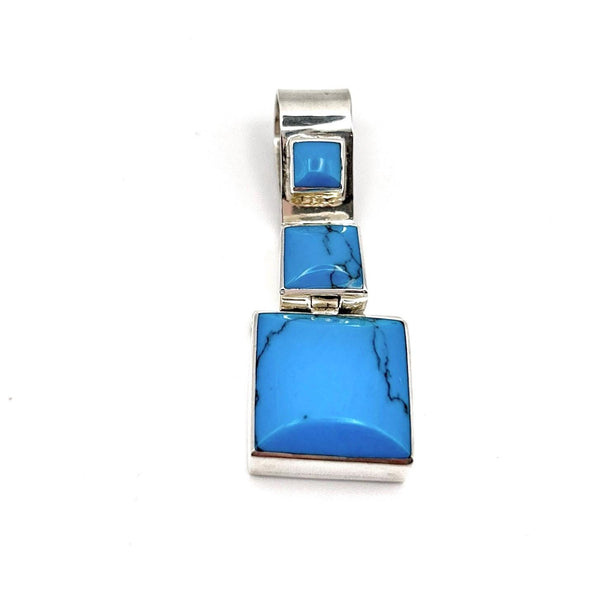 Pendentif Argent Mexicain 950 Vintage – Turquoise Composite – Bijou Taxco Moderniste