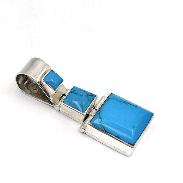Pendentif Argent Mexicain 950 Vintage – Turquoise Composite – Bijou Taxco Moderniste