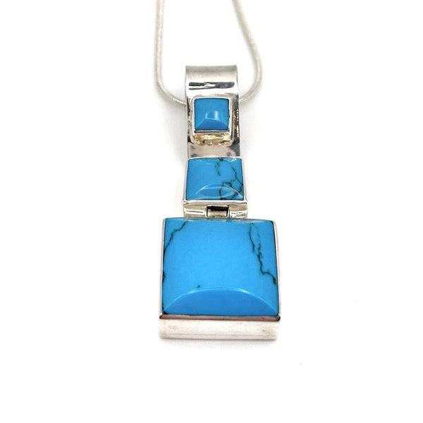 Pendentif Argent Mexicain 950 Vintage – Turquoise Composite – Bijou Taxco Moderniste