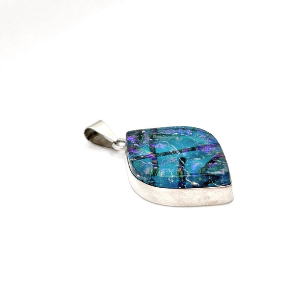 Collier Cadeau Femme en Argent Massif – Pendentif en Verre Dichroïque Irisé, Bijou Artisanal