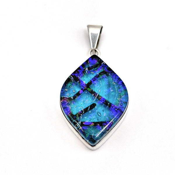 Collier Cadeau Femme en Argent Massif – Pendentif en Verre Dichroïque Irisé, Bijou Artisanal