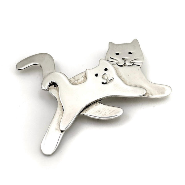 Broche Chat Argent Massif - Maman Chat et Chaton - Broche Vintage Féline