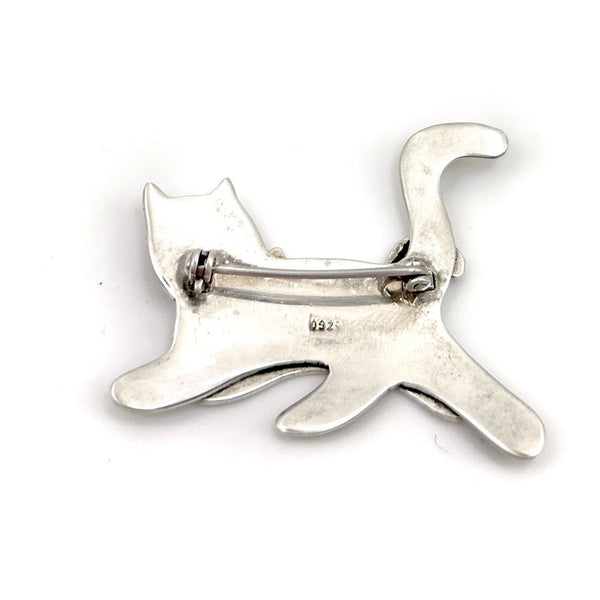 Broche Chat Argent Massif - Maman Chat et Chaton - Broche Vintage Féline