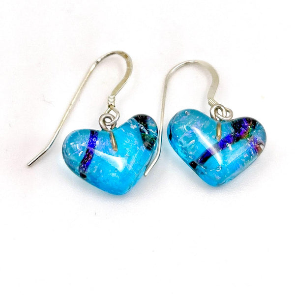 Boucles d'Oreilles en Verre - Bleu Irisé - Cadeau Femme