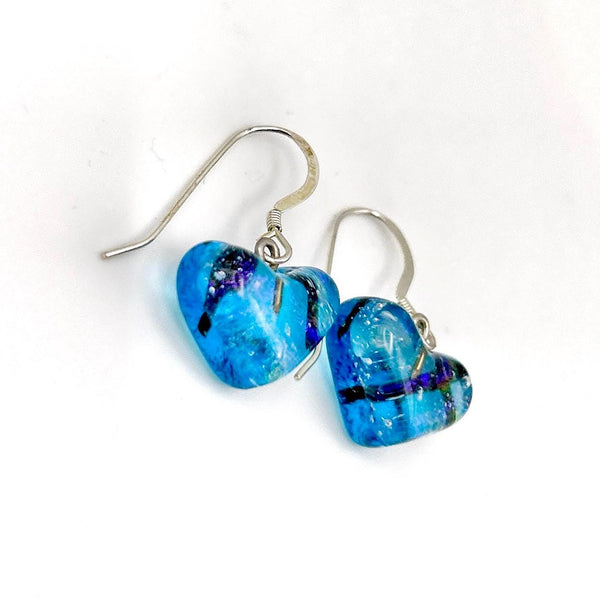 Boucles d'Oreilles en Verre - Bleu Irisé - Cadeau Femme