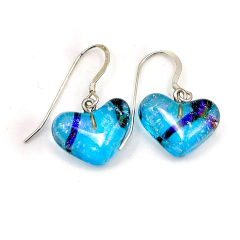 Boucles d'Oreilles en Verre - Bleu Irisé - Cadeau Femme