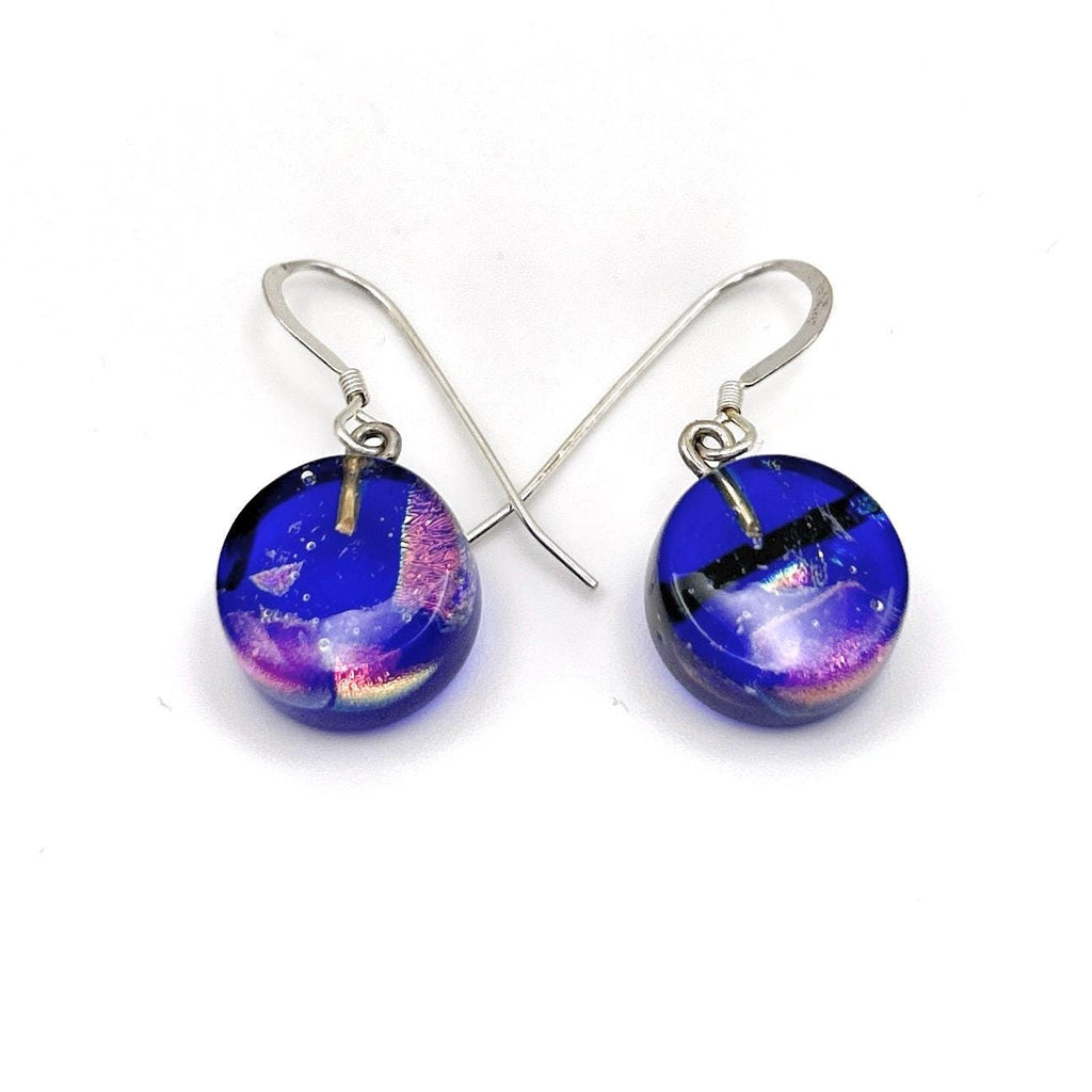 Boucles d'Oreilles en Verre - Violet Irisé - Cadeau Femme