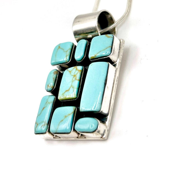 Pendentif Vintage en Argent Mexicain 925 – Turquoise Composite – Motif Géométrique