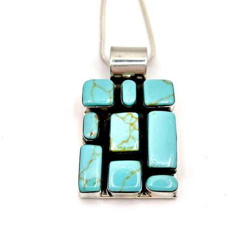 Pendentif Vintage en Argent Mexicain 925 – Turquoise Composite – Motif Géométrique