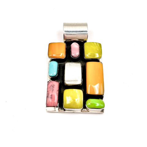 Pendentif Vintage en Argent Mexicain 925 – Turquoise Composite – Motif Géométrique