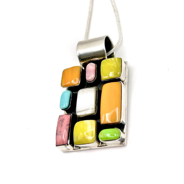 Pendentif Vintage en Argent Mexicain 925 – Turquoise Composite – Motif Géométrique