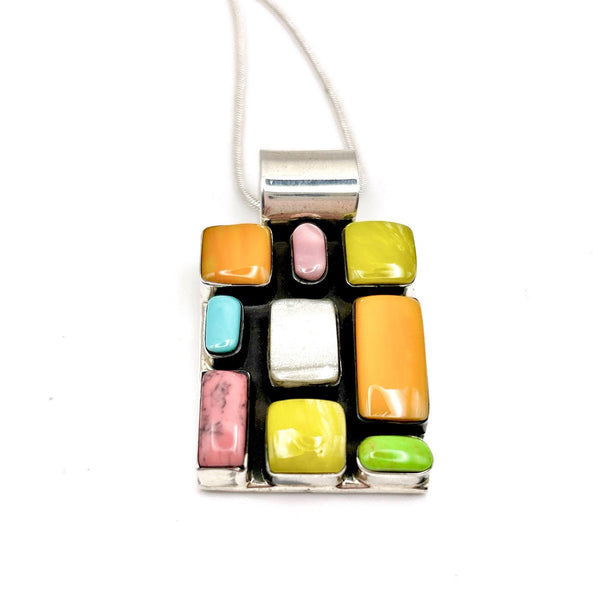 Pendentif Vintage en Argent Mexicain 925 – Turquoise Composite – Motif Géométrique
