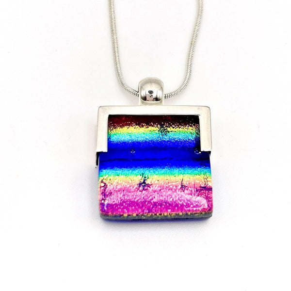 Pendentif en argent massif et verre fusionné -